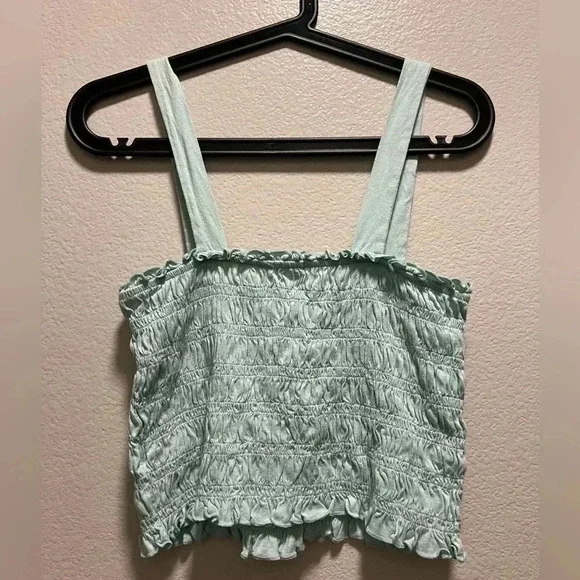 American eagle smocked crop top tank mint green medium lightweight juniors girl - Picture 5 of 7